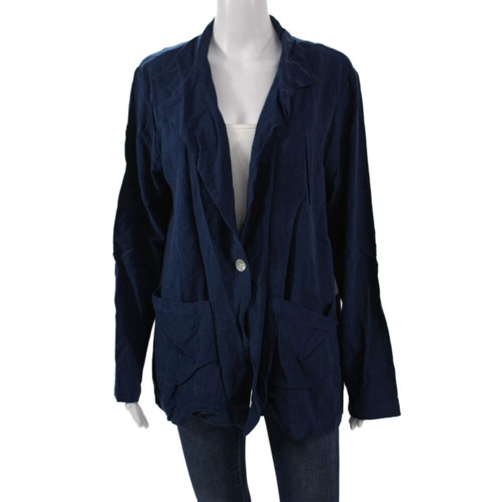 Electric & Rose Womens Dark Blue Collared Long Sleeve Bohemian Blazer Size M
